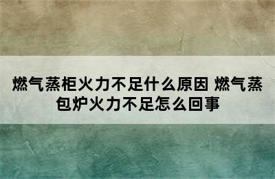 燃气蒸柜火力不足什么原因 燃气蒸包炉火力不足怎么回事